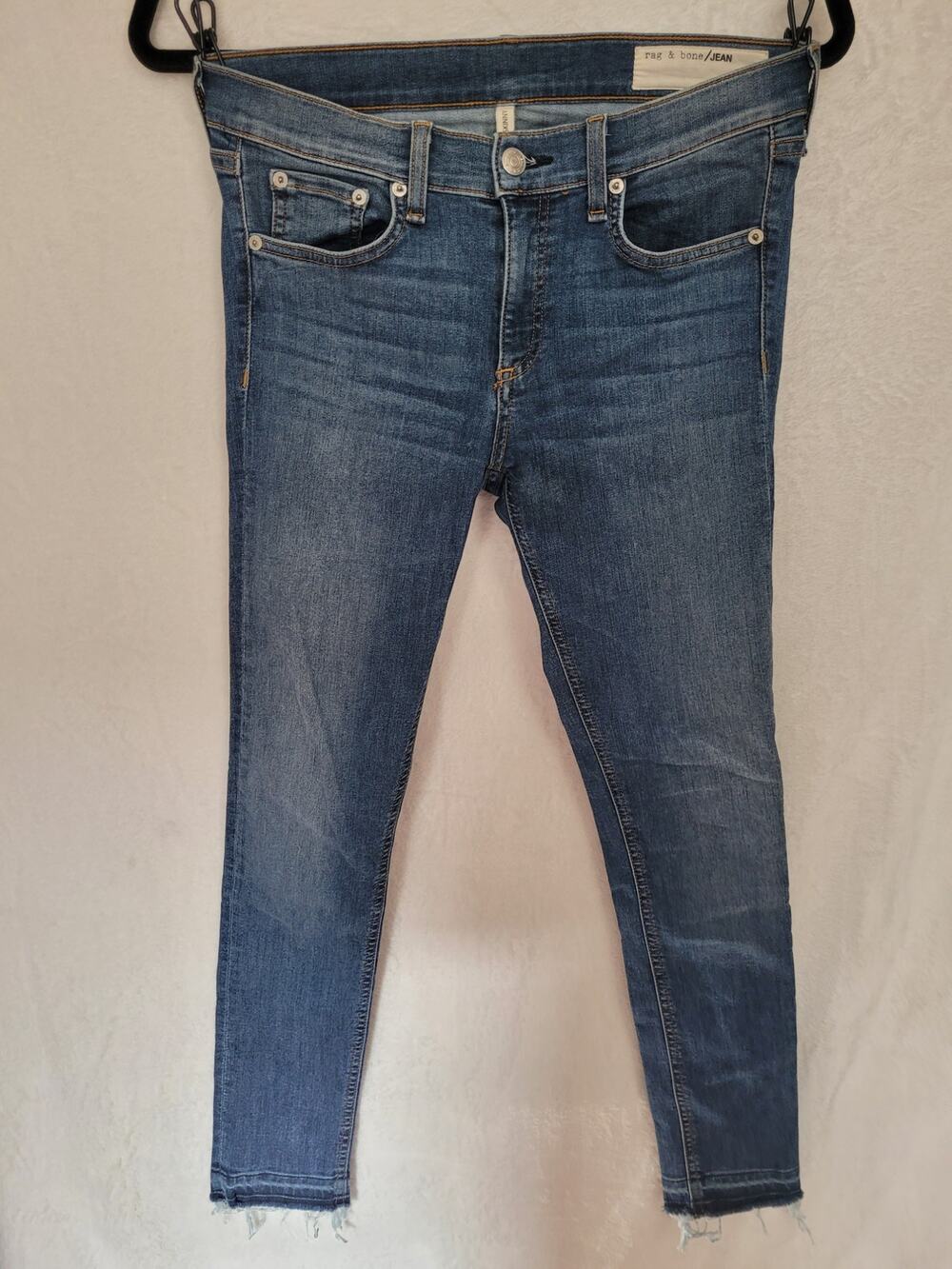 Rag & Bone Ankle Skinny Jeans 29 Blue Raw Frayed Hem Stretch